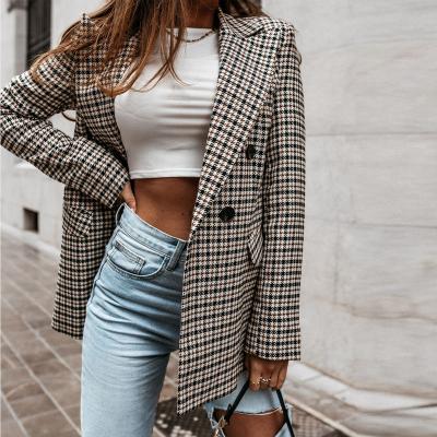 China Autumn Breathable Women Coat Work Office Ladies Suit Business Casual Cross Plaid Female Blazers for sale