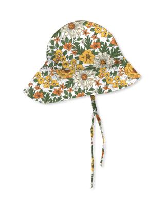 China Mixed-color customized infant double sided large eaves floppy fisherman hat with string girl summer UV protection sun flower on side hat for sale