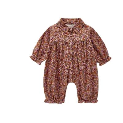 China Fall 2021 female children's onesie organic cotton baby wear foreign flower jumpsuit infants and toddlers outer style loose clothing for sale