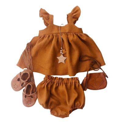 China Latest Design Casual Kids Girls Cotton Tops Linen Shorts Clothing Sets Dress Babies Boutique Summer Clothes for sale