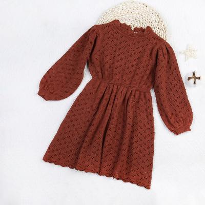 China 2021 New Original Autumn/Winter Long Sleeve Children's Dress Children's Long Sleeve Hollow Wool Staple Cotton Anti-Static Knitted Dress for sale