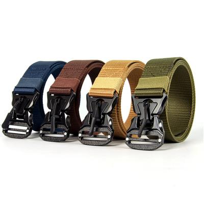 China Durable Military Belt Safety Zinc Alloy Clasp Quick Open Metal To Buckle Nylon Knitted Tactical Molle Army Waist Belt for sale