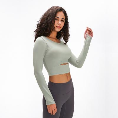 China Breathable Long Sleeves Workout Training Compression Crop Top Gym Women Sport T-Shirt for sale