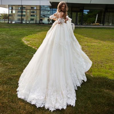 China Vestido De Noiva Princesa A-Line Princess Dresses Dry Cleaning Wedding Short Sleeve Zipper Beading Appliques Beading Bridal Gowns for sale