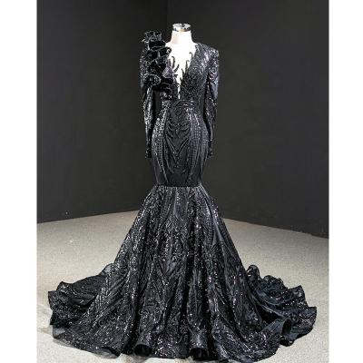 China Long Sleeve Sequin Lace Anti-Static Color Women Elegant Evening Dresses for sale