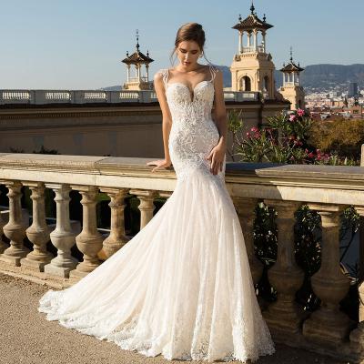 China 2021 Dry Cleaning Wedding Dress Tulle O Neck Off The Shoulder Mermaid Zipper Appliqued Lace Bridal Gowns Made Graceful Wedding Dress for sale