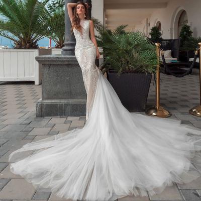 China New Design Fashion Mermaid Weddding Dry Cleaning Dress O Neck Appliqued Off Shoulder Simple Floor Length 2021 Wedding Dresses for sale