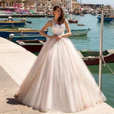 China Illusion Garden Aster Dry Cleaning Princess Wedding Dress Homecoming 2021 Simple Romantic Beading Appliques A Line Wedding Dresses Vestido De Noiva for sale