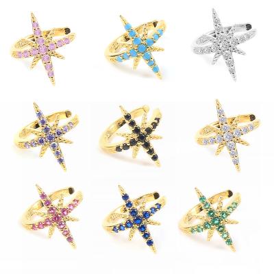 China TRENDY Zircon Octagon Star Stud Earrings Bone Clip Cuff Earrings from ROXI S925 Sterling Silver No Piercing Ear for sale