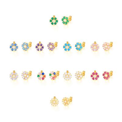 China ROXI S925 Sterling Silver CIA Mini Color Diamond Flower Stud Earrings FASHION Best Seller for sale