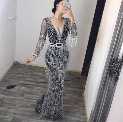 China New golden tassel dress by breathable long dress sleeve for laday for sale