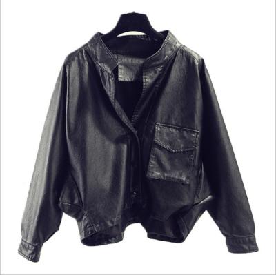 China Korean Silhouette Breathable Oversized Leather Lapel Style FB Coat Women's Pu Leather Jacket for sale