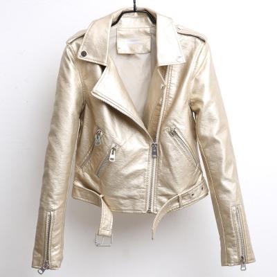 China FB Style Breathable Leather Lapel Silhouette PU Coat Fit Fashion Women's PU Leather Jacket for sale