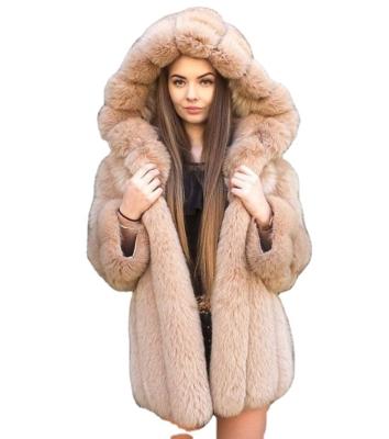 China Luxury White Patchwork Faux Fur Coats Women's Winter Hooded Coats Plus Size Fashionable Fox Fur Coat For Woman for sale