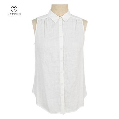 China Breathable Ladies Fashion 100% High Quality Custom Made Sleeveless Dress White Linen Blouse Women for sale