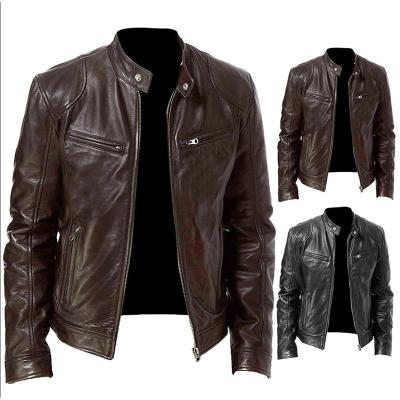 China Breathable Leather Jacket PU Plus Size Motorcycle Coat With Pocket Leather Jackets Plain Dyed Male for sale