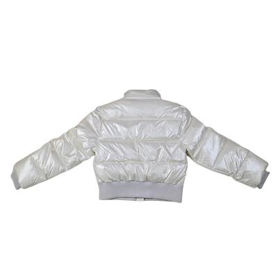 China Custom Made Shiny Hooded Winter Kids Anti-wrinkle Polyfill Stripper Jacket Girls Warm Bomber Jacket for sale