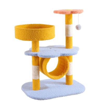 China Viable Colorful Flower Cat Climbing Frame Cat Tree Game Sports Jumping Flat Shape Cat Rest And Train Column for sale