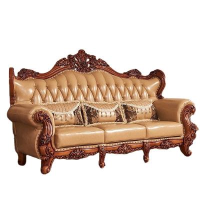 China Other American Retro Chinese Factory Suite Villa First Floor Cowhide Luxury Solid Wood Living Room Sofa for sale