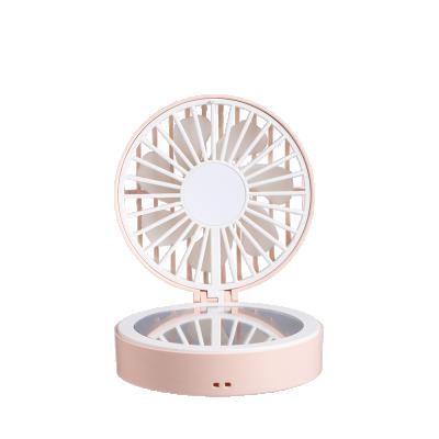 China Portable Mini Rechargeable Makeup Fan Rechargeable Lanyard Neck Fan AGQ Foldable Neck USB Fan With Mirror for sale