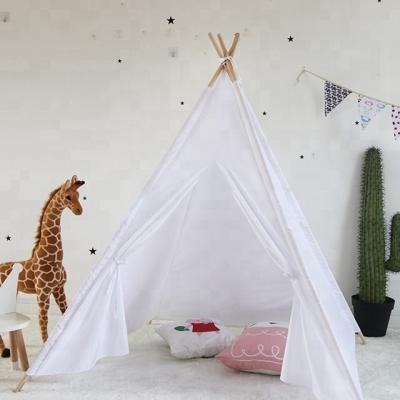 China Portable Wooden Pole Tent Kids Play Teepee Baby Play House Kids Toys Cotton Tents for sale