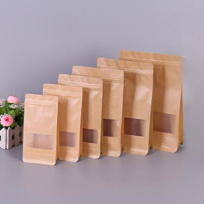 China Recyclable Brown Paper Pouch Zipper Bag Food Packaging Pouch Top Pouch With Valve And Window for sale