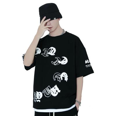 China Custom Anti-Wrinkle Letter Pattern Print Logo Men's Clothing OEM High Quality Hip-Hop Men's Round Neck Casual Boys T-Shirt for sale