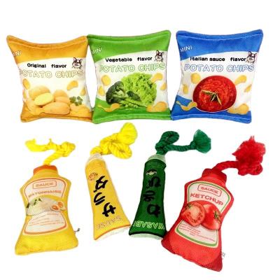 China Wholesale Interactive Customized Viable Squeaky Toy Dog Chewtle Molar Toys Potato Chips Ketchup Dog Soft Toy for sale