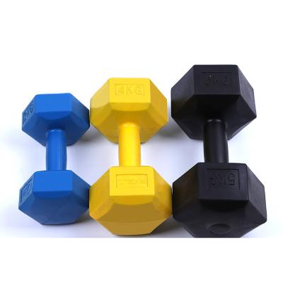 China Universal hot sale colorful hexagon gym cement dumbbell set, dumbbells buy online for weightlifting sports for sale