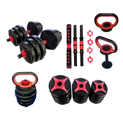 China 6in1 style universal mechanical adjustable dumbbell set home cheap plastic kettlebell dumbbell cement multifunctional gym set barbell for sale