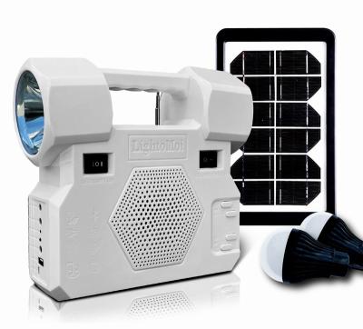 China Yes SOLAR MUSIC LIGHT KIT SYSTEM WITH Bluetooth TF Card USB SPEAKER, RADIO Antenna Spotlight Flashlight DC BULBS Sound Output for sale