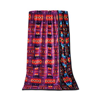 China Flame Retardant 2PLY Purple Colors Super Soft Southwest Native Patterns Flannel Throw Blanket For Winter Reversible for sale