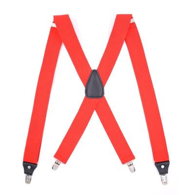 China New 4 Clip Polyester+Elastic+Metal Cilp Adjustable Elastic Men's Stripe Belt Suspenders With Red Color for sale