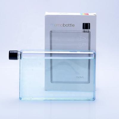 China Outdoor Creative Customize Logo A5 Transparent Bottle Square Flat Notebook Water Bottle for sale