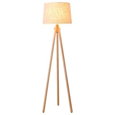 China Customization Modern Tripod 3 Legs Wooden Floor Lights Stand Lamp With Fabric Shade With CE E26 ETL E27 Holder For Hotel Living Rooms for sale