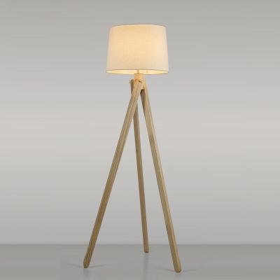 China Factory Customization Modern Tripod 3 Legs Wooden Floor Lights Stand Lamp With Fabric Shade With CE E26 ETL E27 Holder For Hotel Rooms for sale