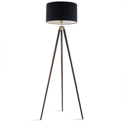 China American modern factory style tripod black gold iron floor lamp with fabric shade with CE VDE FCC bracket for hotel living rooms for sale