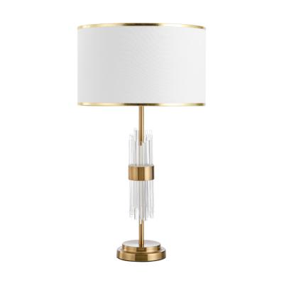 China Entrance Modern Luxury Hotel Taste Gold Metal Crystal Table Desk Lamp Fabric Living Luxury Shade For Hotel Rooms Bedside Reading Lights for sale