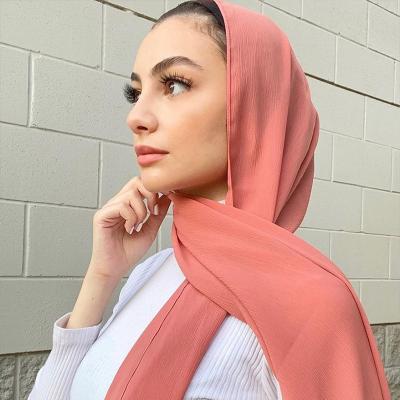 China Muslim Crepe Fancy Chiffon Pleat Hijab Fashion Crepe Scarf For Women Tudung Bawal for sale