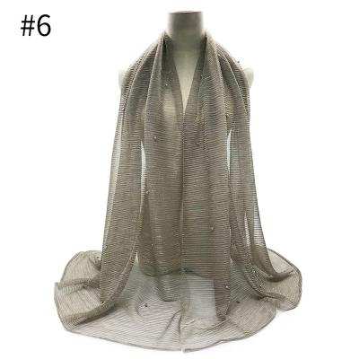 China Hot Sale Shimmer Polyester Hijab Pleated Polyester Scarf Pearl Polyester Shawl For Muslim Women for sale