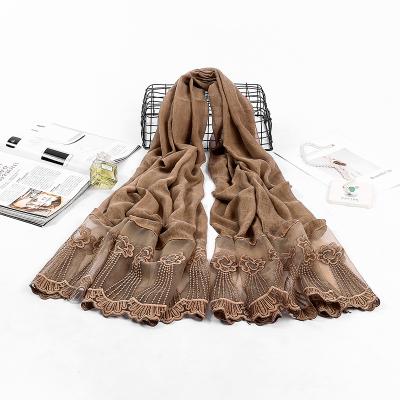 China Wholesale fashionable lace scarf women hijab cotton pashmina arabic scarf shawl for sale