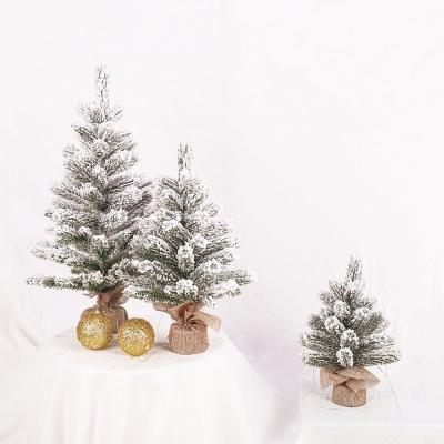 China Chirstmas PVC Frosted Table Top Mini Christmas Tree With Wooden Stand for sale