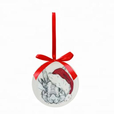 China 2023 New Design Lovely Rabbit Baubles 7.5cm Polyfoam Christmas Tree Decorations Unbreakable White Paint Balls for sale