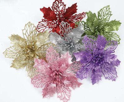 China 16cm Plastic Eco-friendly Artificial Christmas Hollow Flowers With Power For Christmas Tree Decoration for sale