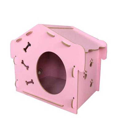 China Pink MDF outlet factory new product cute product 2022hot sales wooden pet house breathable burlywood material for sale