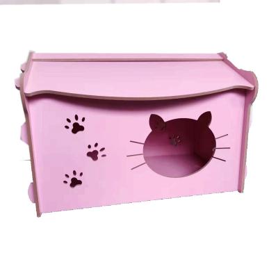 China 2022 Sustainable Product Factory Outlet Cat House Pink Wooden MDF Material New Product for sale