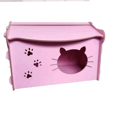 China 2022 Hot Beautiful New Product Sustainable Factory Outlet Cat House Wooden Pink MDF Material for sale