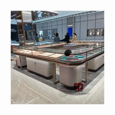 China Fashionable High End Custom Glass Jewelry Display Shangyuan Factory Metal Stainless Steel Factory Showcase Store Counter Manufacturer for sale