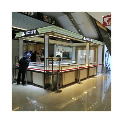 China Fashionable High End Jewelry Kiosk Glass Showcase Metal Brushed Stainless Steel Jewelry Display Cabinet Custom Manufacturers for sale