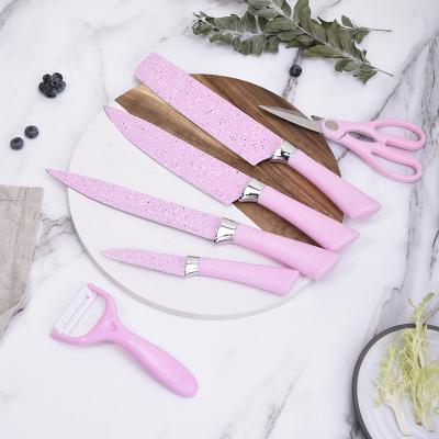 China Stocked 6 Pcs/Set Wheat Straw Kitchen Knife Non-Stick Coating Kitchen Knife Set For Gift for sale